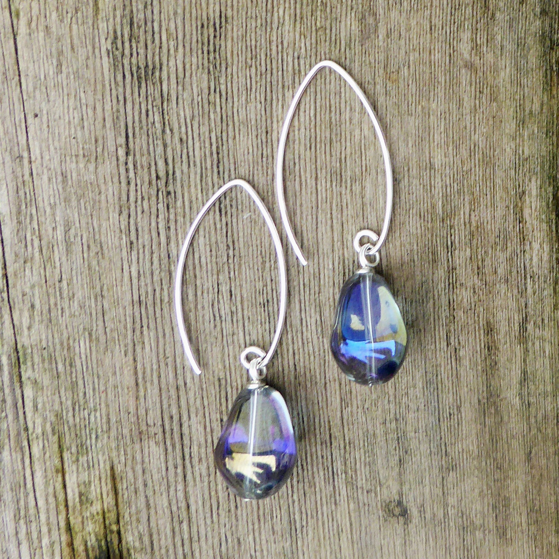 AB crystal earrings on oval ear wires
