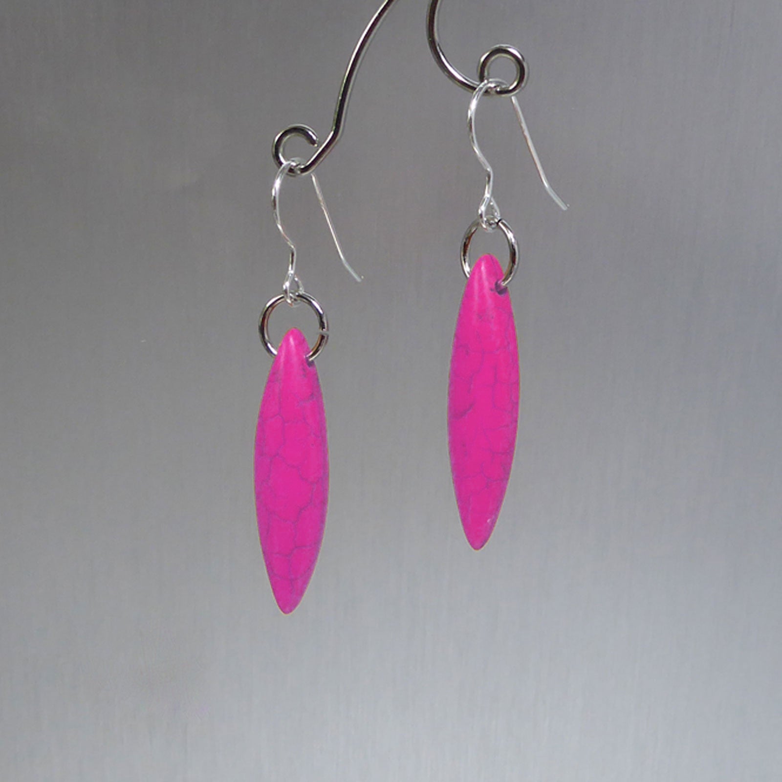 Pink elliptical howlite earrings
