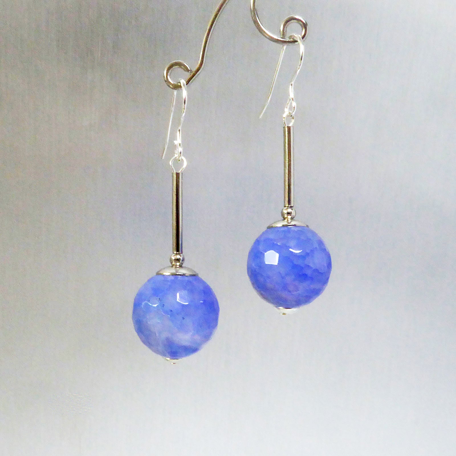 Blue fire agate long drop earrings