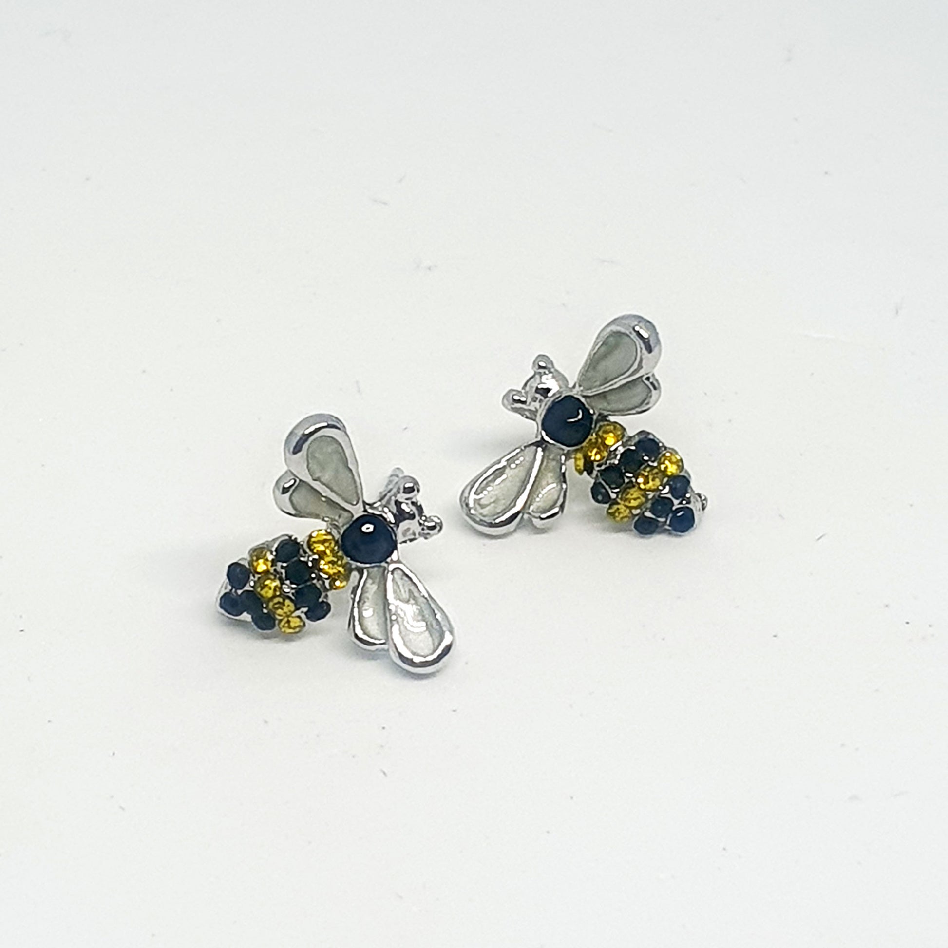 Silver plated diamante bee studs