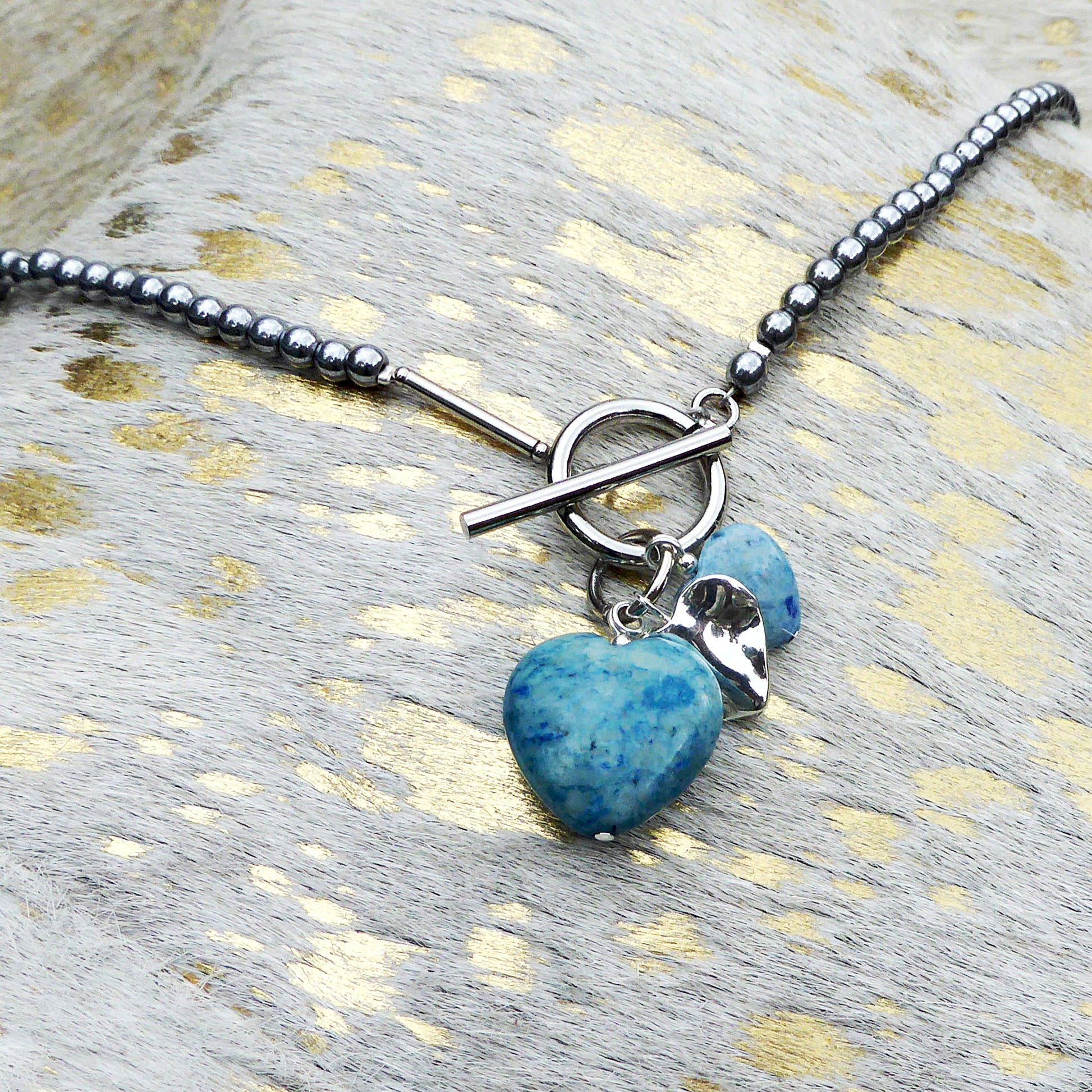 Blue fossil stone charms necklace