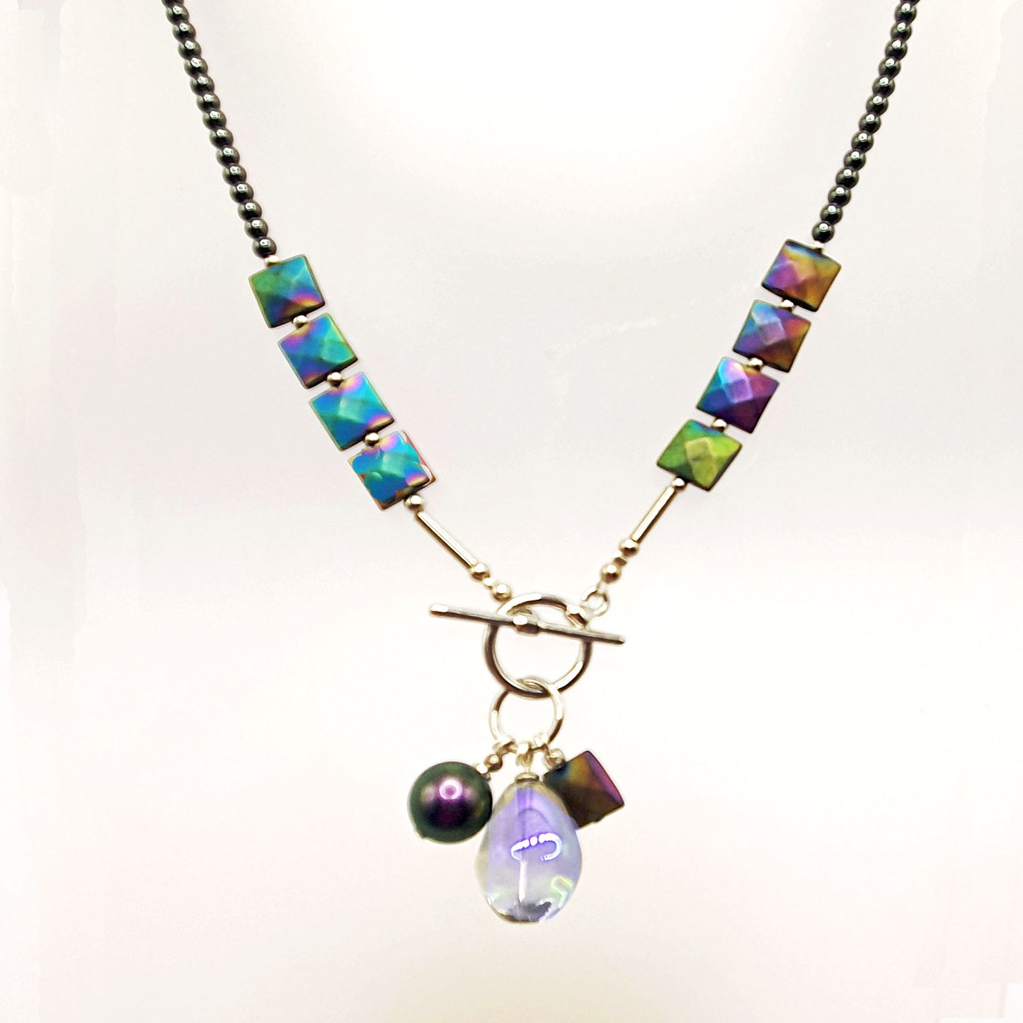 Faceted hematite charms necklace