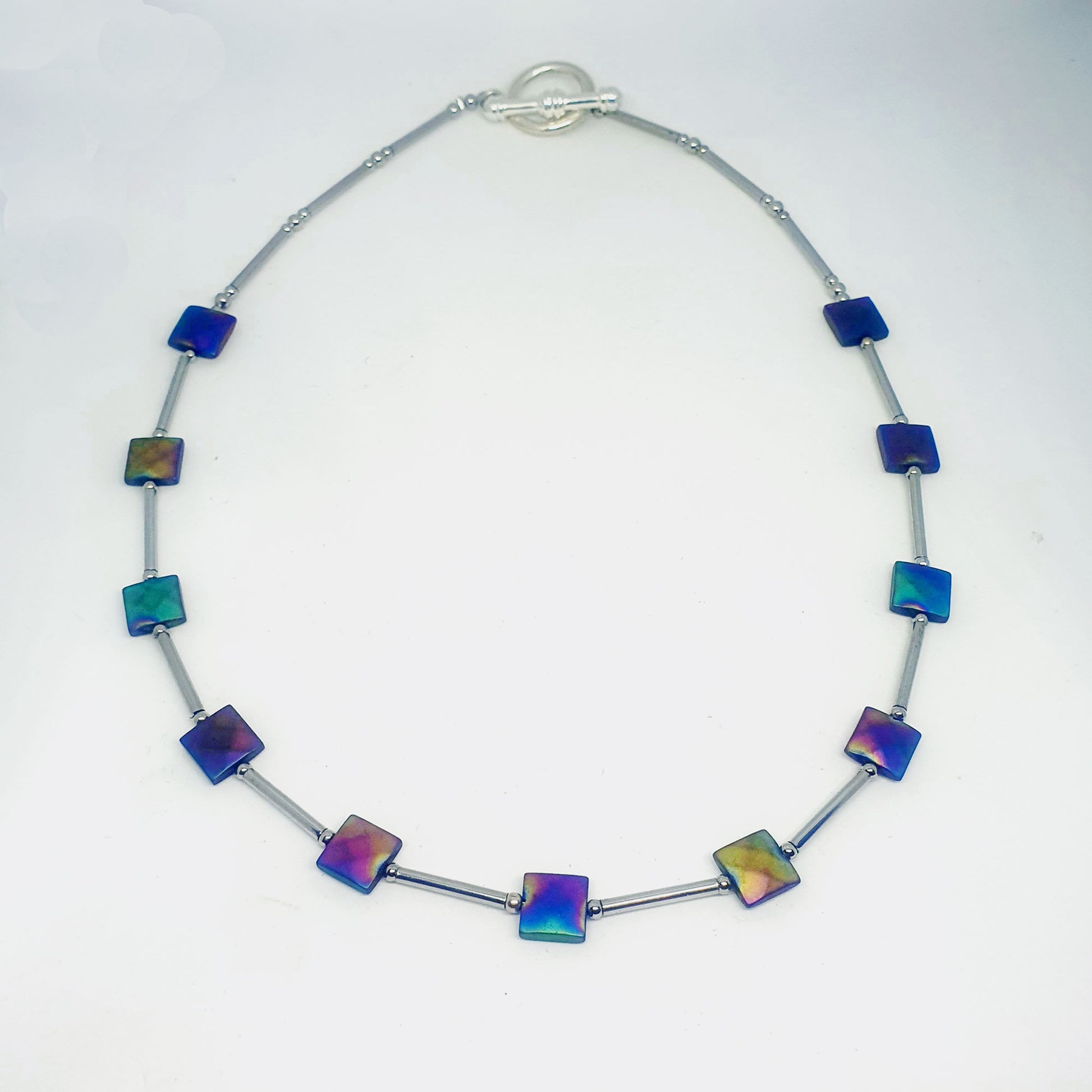 Faceted hematite squares necklace