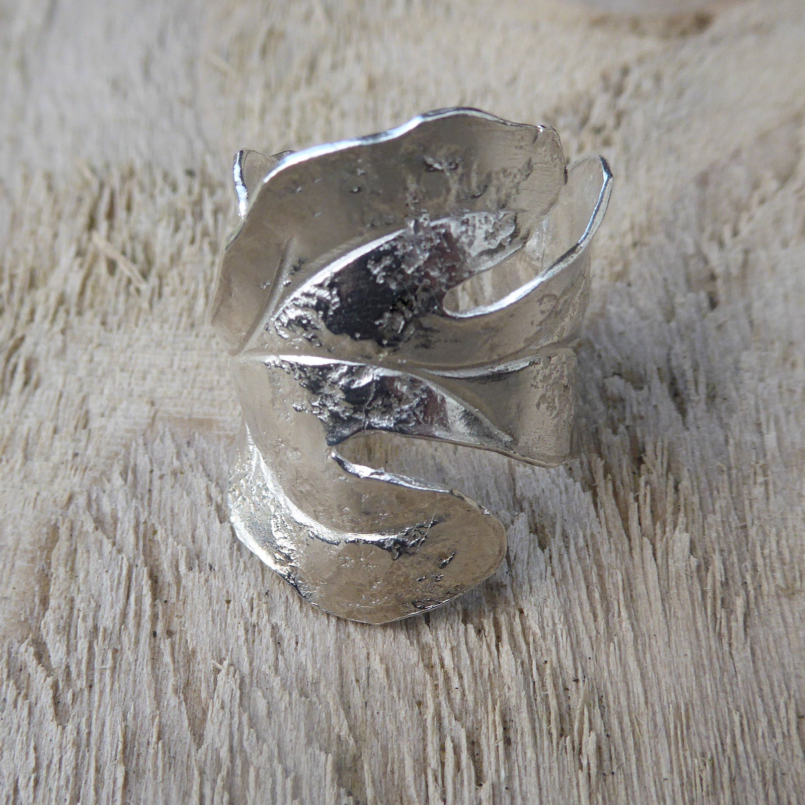 Sterling silver adjustable oak leaf ring